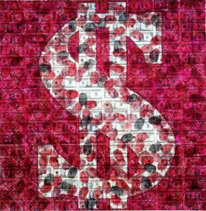 Blood Money Thumb 2 16' x 16' Felt Pen Drawing and Ink Stamp